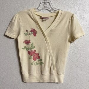 Vintage Y2K Top S Ivory Cross Front Floral Foxmoor USA